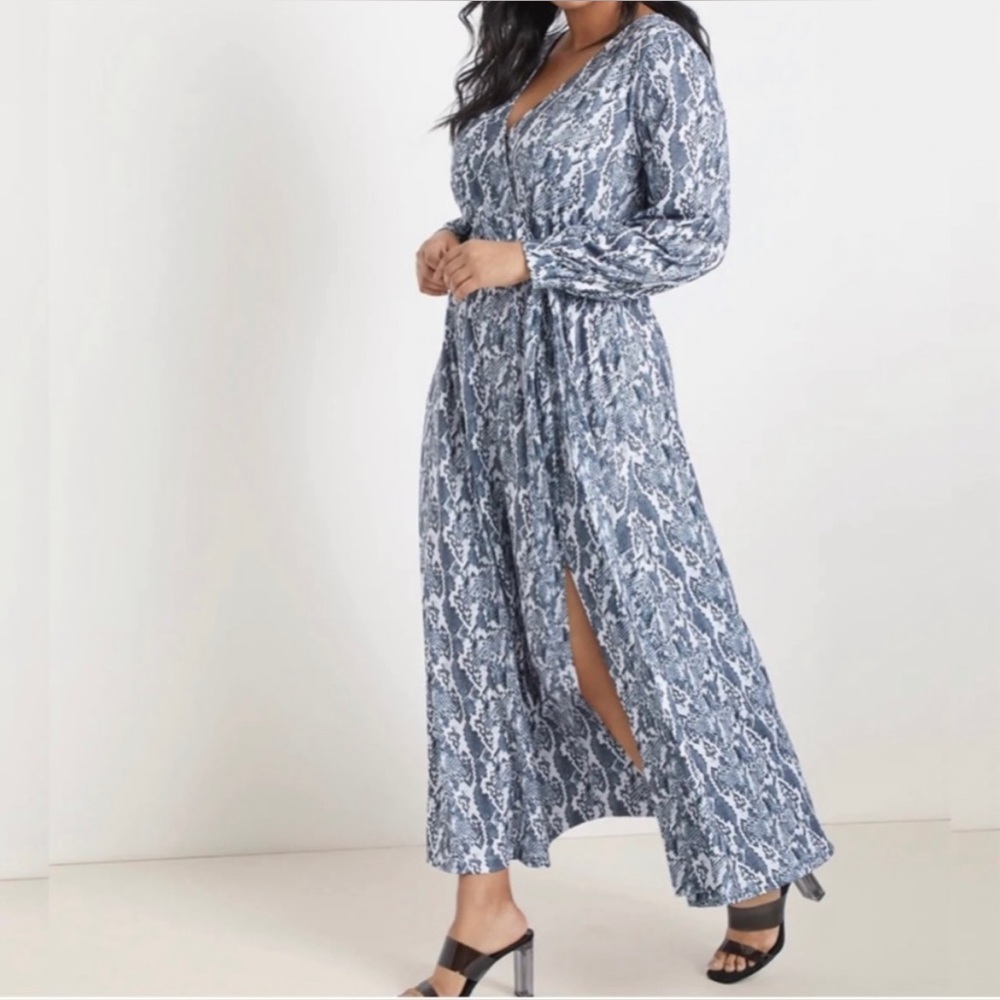 Eloquii faux wrap snakeskin print maxi dress NWT